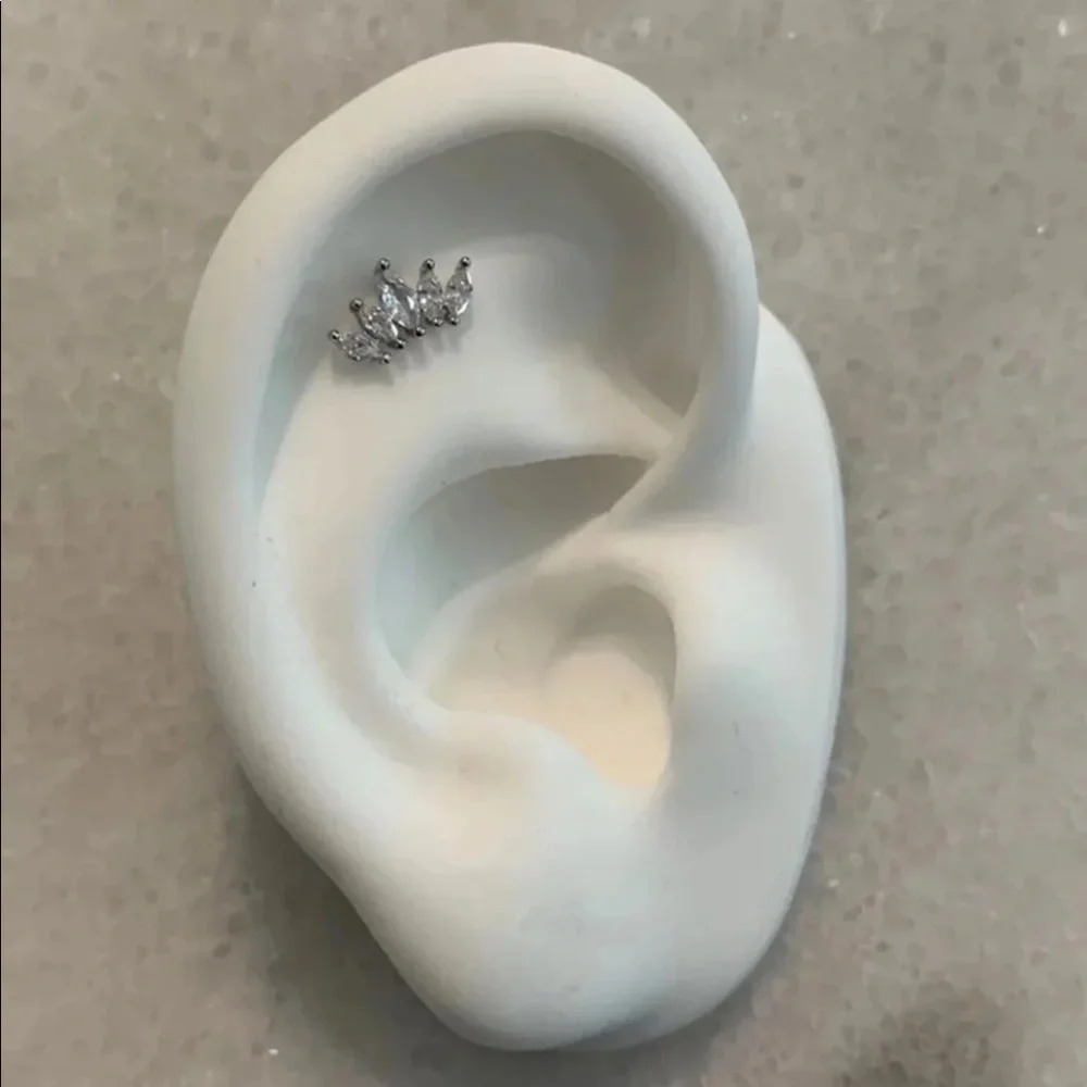 Silver Crystal Crown Cartilage Earring - Picture 1 of 3